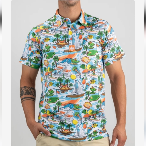 Pins & Aces Other - Pins & Aces Margaritaville Pins In Paradise Golf Polo XL Hawaiian Athletic Fit